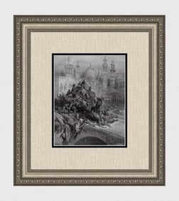 GUSTAVE DORE 1800s Woodcut Grifone Holds Norandino’s Men at Bay Signed Framed