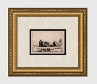 1800s REMBRANDT Etching B248 The Full Haybarn DURAND Original Framed