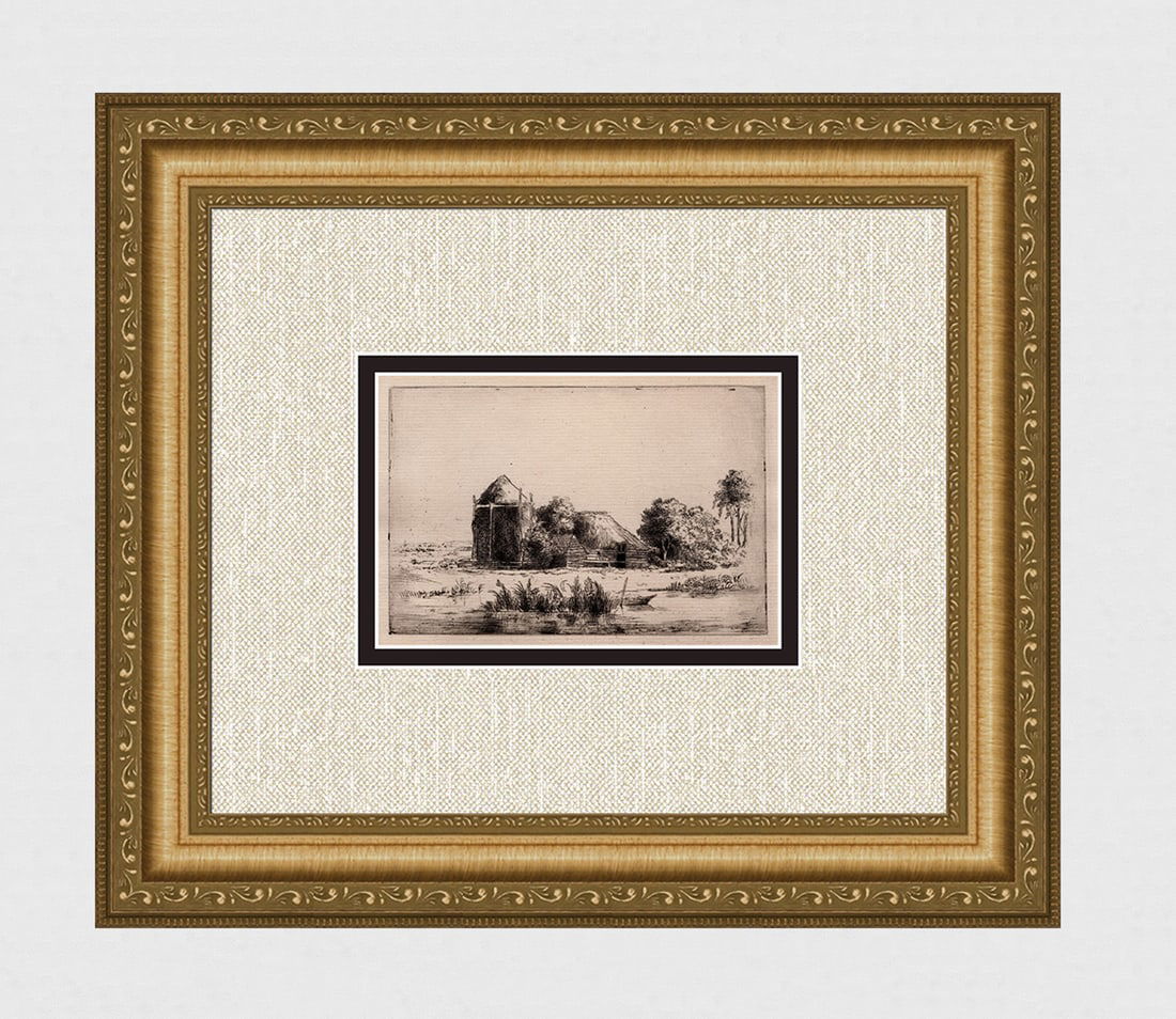 1800s REMBRANDT Etching B248 The Full Haybarn DURAND Original Framed (1 of 4)