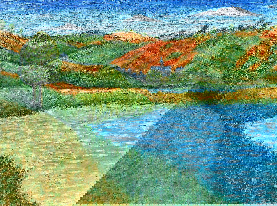 Arthur Kinslow Orginal Acrylic Painting Country Solitude 30 x 40 Inches: Arthur Kinslow ( American, 1955 - ). Country Solitude. Original Acrylic on Canvas. Signed by the artist. Canvas Size 40 x 30 inches. Arthur Kinslow has been involved in art his entire life and believe