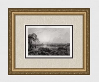 1800s WILLIAM WYLD Engraving "Manchester, from Kersal Moor" SIGNED Framed