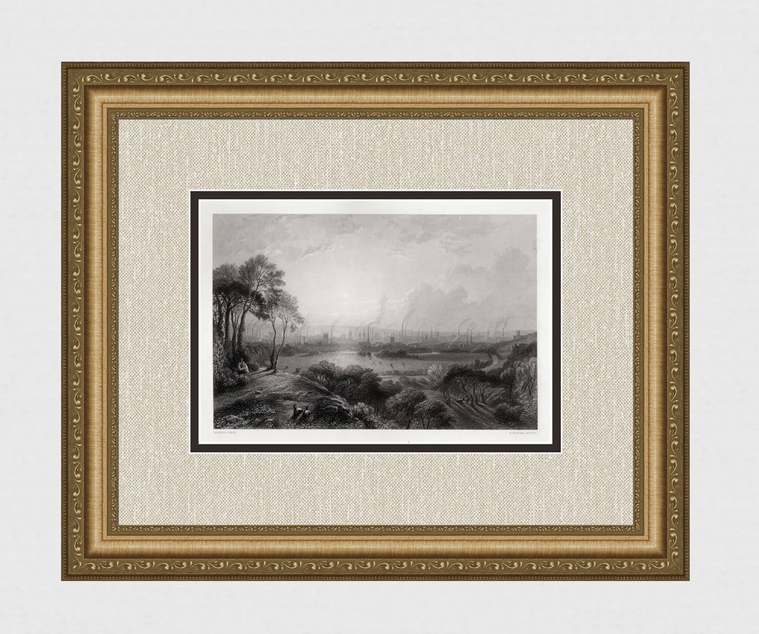 1800s WILLIAM WYLD Engraving "Manchester, from Kersal Moor" SIGNED Framed (1 of 4)