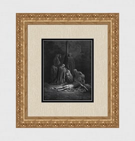 1800s Gustave DORE Woodcut The Burial of Jesus SIGNED Framed
