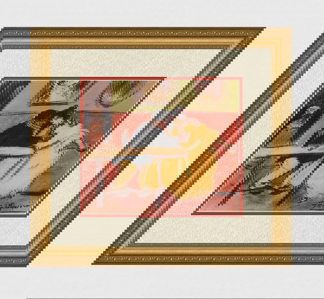 1963 Pablo Picasso Pochoir "The Sofa" Limited Bleus en Barcelone: Pablo Picasso (1881 - 1973). "Le Divan (The Sofa)," From the suite "Les Bleus de Barcelone." 1963. Lithograph heightened with pochoir by Jacomet on wove BFK Rives paper after the original. Number H.C.