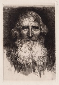 1880 Sir Hubert von Herkomer Portrait of a Bearded Man etching signed