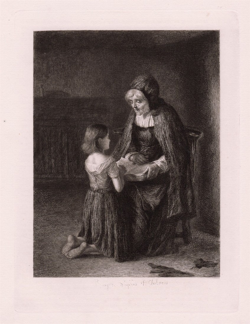 George Paul Chalmers The Prayer 1877 Etching Signed Framed (1 of 2)