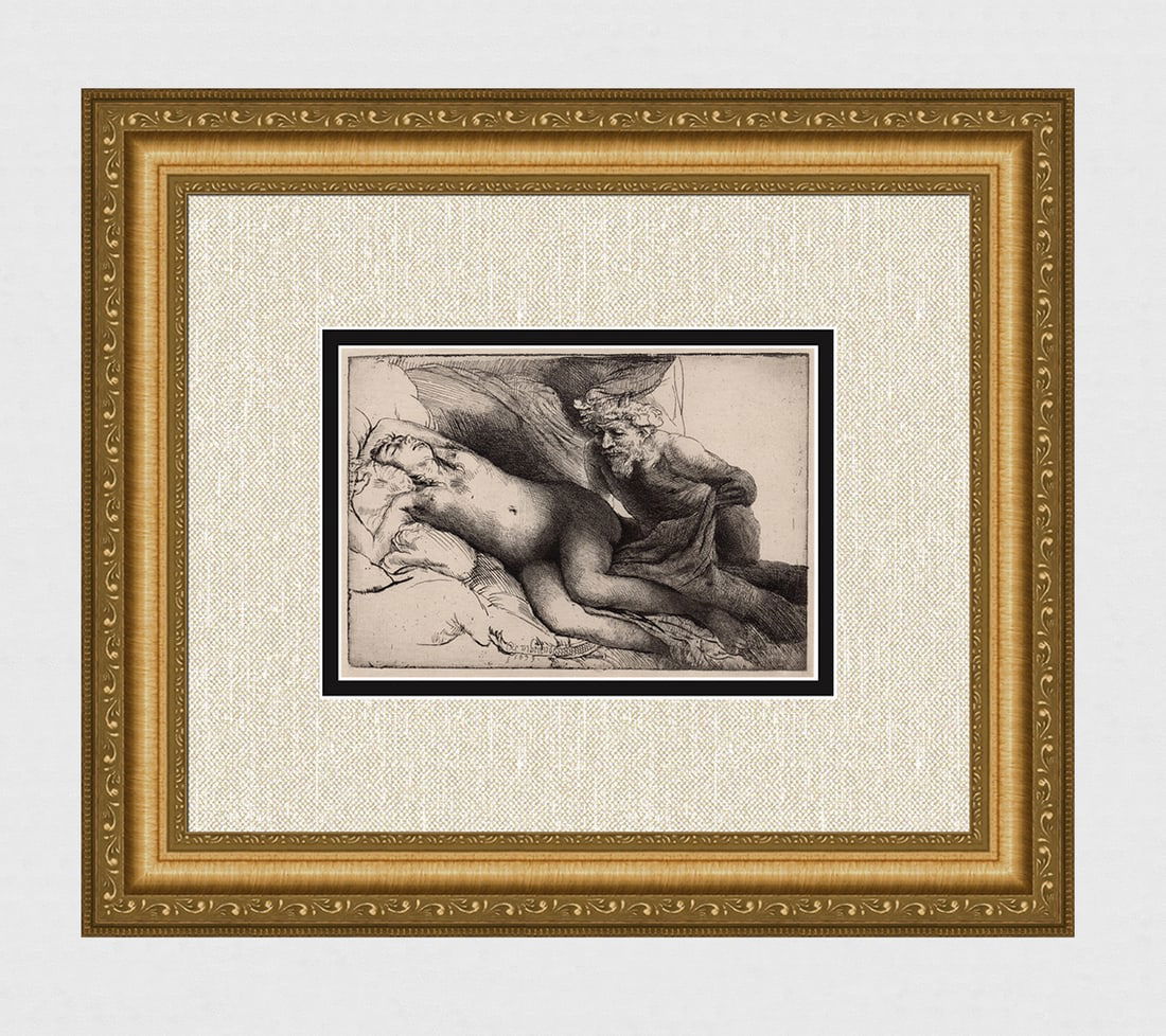 1800s REMBRANDT B203 Jupiter and Antiope: The Larger Plate DURAND: After Rembrandt Harmenszoon Van Rijn (1606-1669). Title: Jupiter and Antiope: The Larger Plate. Medium: Antique hand pulled copper plate etching on laid paper after the original by master etcher
