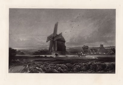 David Cox Landscape with Windmill 1886 engraving