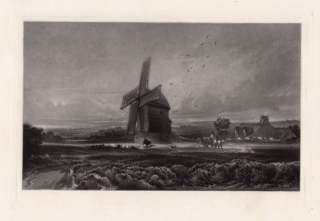 David Cox Landscape with Windmill 1886 engraving (1 of 2)