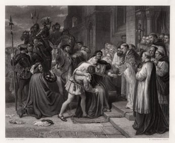 Charles West COPE 1800s Engraving Cardinal Wolsey FRAMED SIGNED