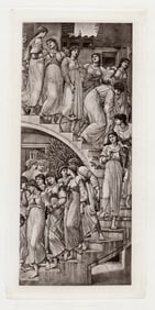 EDWARD BURNE-JONES 1800s Engraving "Musical Spiraling Staircase"