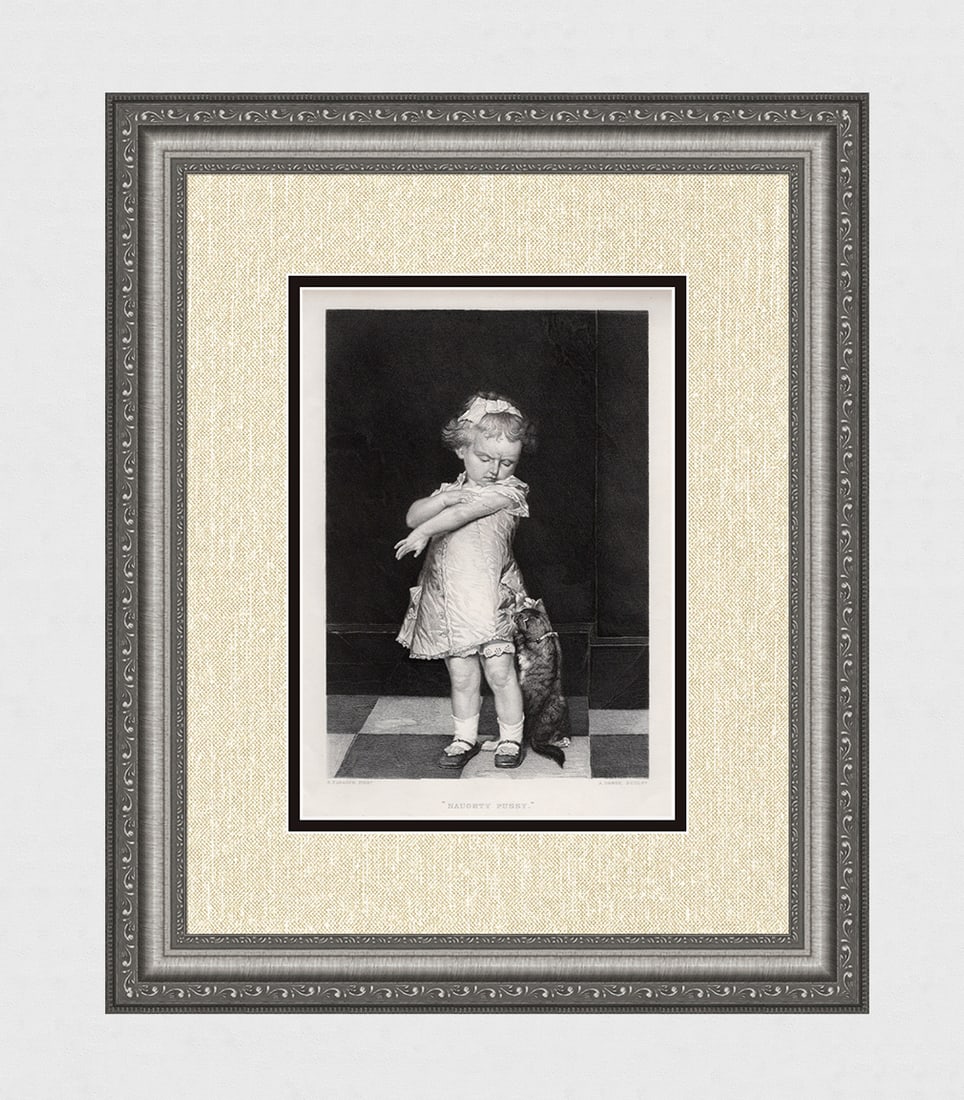 Edgard Farasyn 1800s Engraving Naughty Pussy Signed Gallery Framed (1 of 4)