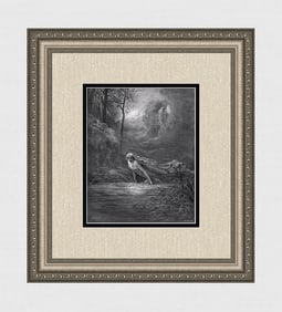 1800s DORE Woodcut Divine Comedy "Dante in the River of Lethe" FRAMED Signed