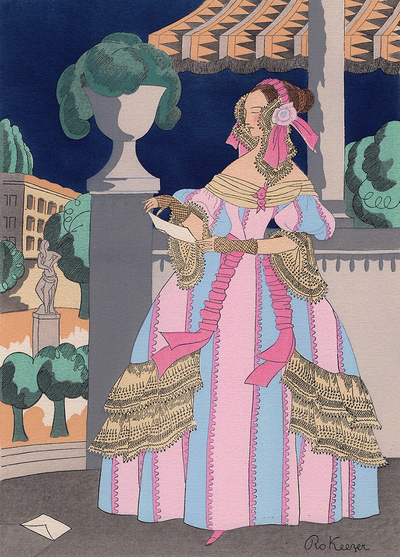 Vintage RO KEEZER Faashion Color Pochoir EXPECTATIONS Signed Framed (1 of 2)