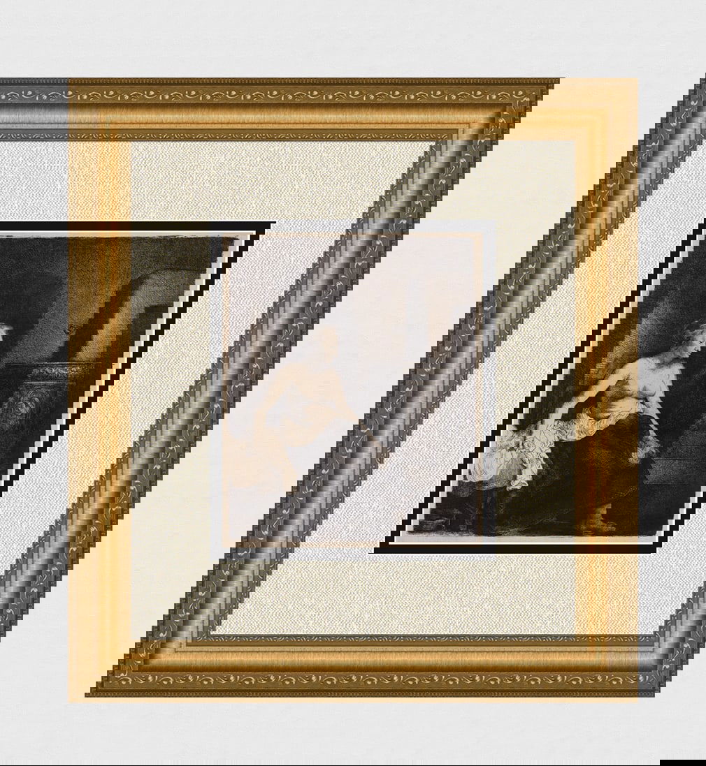 1800s REMBRANDT B197 Woman Sitting Half Dressed Beside a Stove Durand: After Rembrandt Harmenszoon Van Rijn (1606-1669). Title: Woman Sitting Half Dressed Beside a Stove. Medium: Antique hand pulled copper plate etching on laid paper after the original by master etcher A