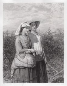 FRAMED 1800s Hugh Cameron Engraving Going to the Hay SIGNED