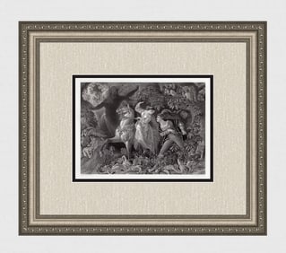 1800s Daniel MACLISE Antique Engraving Undine on Horseback Framed