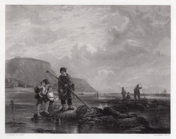 1857 William Collins The Young Shrimpers engraving signed