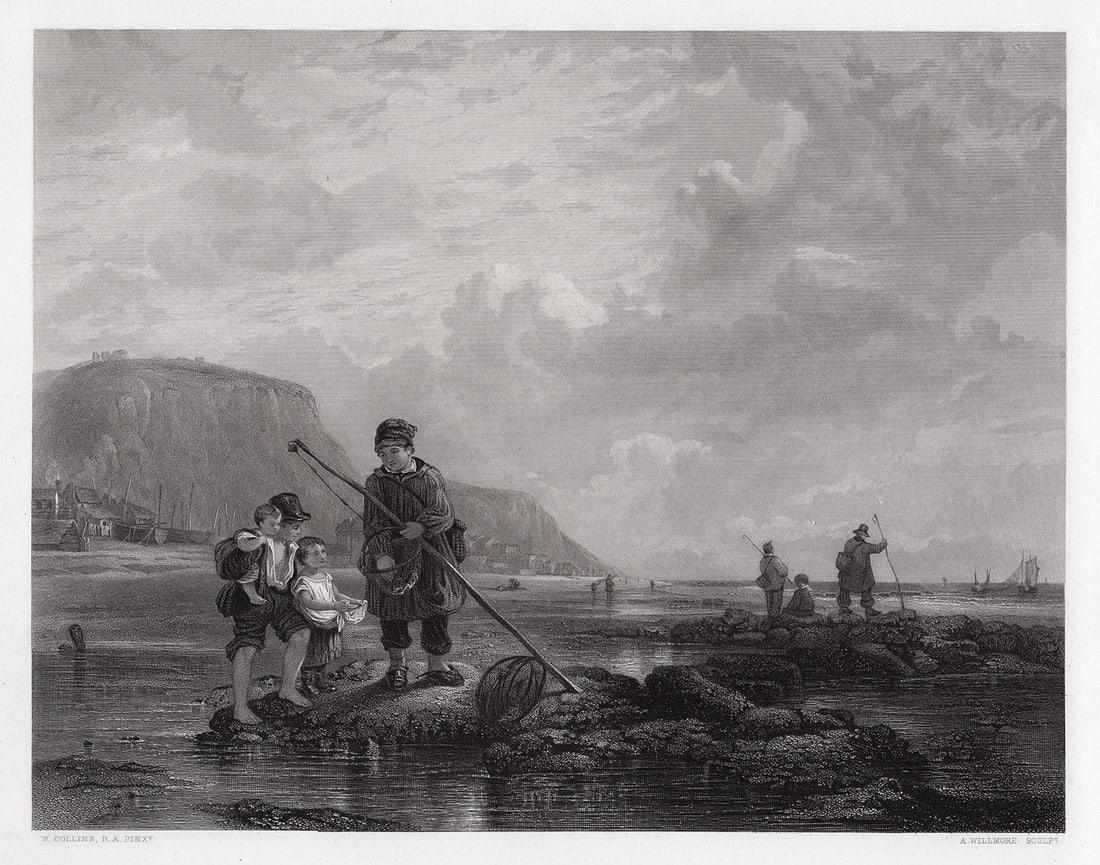 1857 William Collins The Young Shrimpers engraving signed (1 of 3)