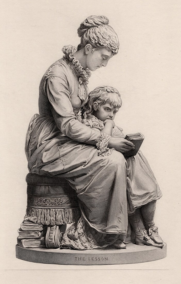 1800s Mario Raggi Antique Engraving "The Mother's Lesson" Framed (1 of 2)