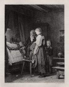 1800s CARL HOFF Antique Etching Losing a Loved One SIGNED Framed