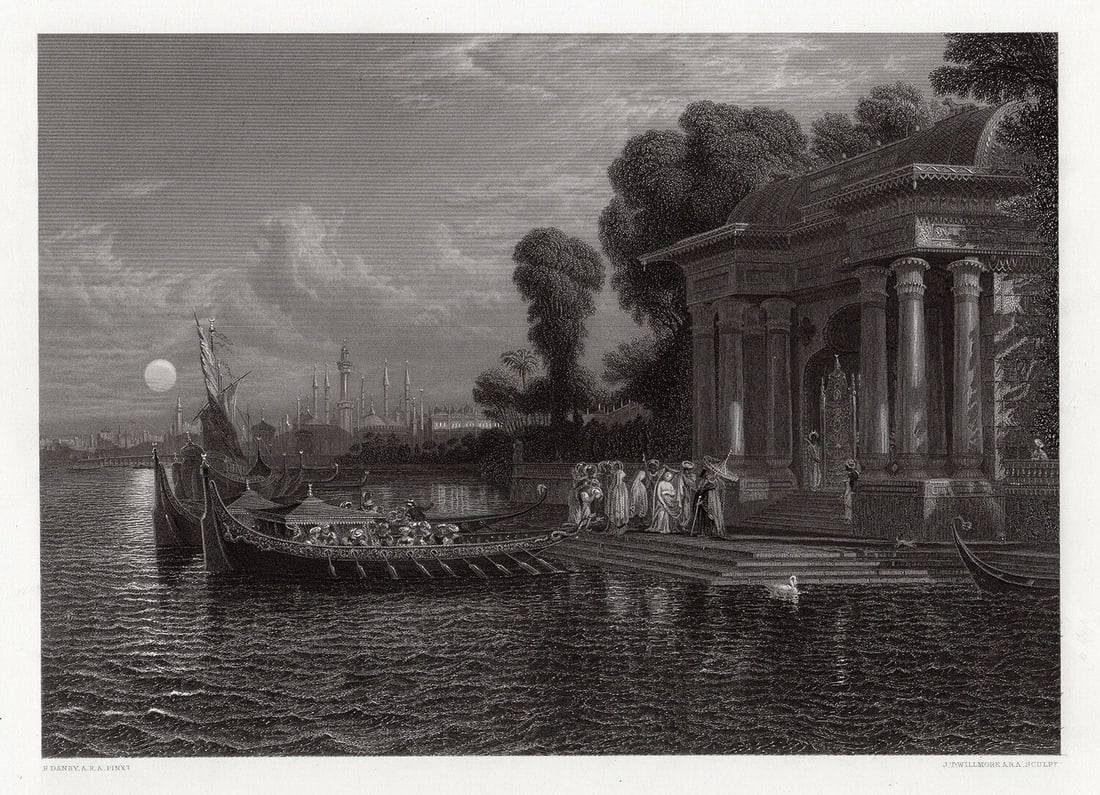Francis Danby ARA 1857 Engraving Signed: Francis Danby ARA. The Gate of the Seraglio: Constantinople. Antique engraving on wove paper after the original by master engraver James Tibbits Willmore (English, 1800 - 1863). 1857. Signed in the pl