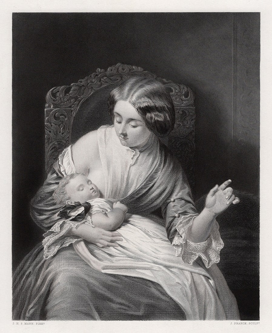 Joshua Hargrave Sams Mann 1800s Engraving Hush! The Child Sleeps Framed Signed (1 of 3)