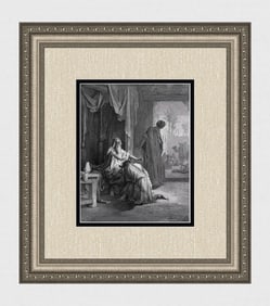 GUSTAVE DORE SIGNED 1800s Religious Woodcut Isaac Blesses Jacob FRAMED