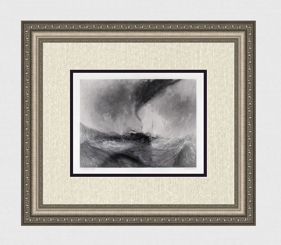 1800s TURNER Engraving Steam-Boat off a Harbour's Mouth SIGNED Framed (1 of 4)