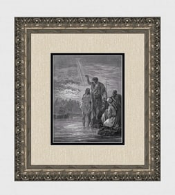 1800s SIGNED GUSTAVE DORE Biblical Woodcut THE BAPTISM OF JESUS Framed