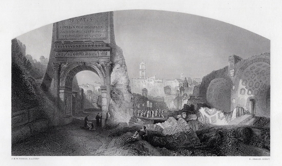 JMW TURNER 1800s Engraving View of Roman Forum Signed FRAMED (1 of 3)