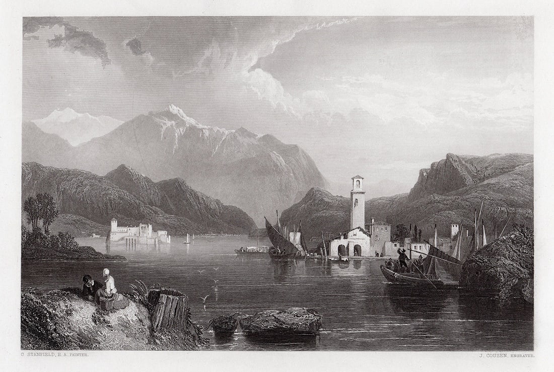 1850 Clarkson Frederick Stanfield Lake of Como engraving signed (1 of 3)