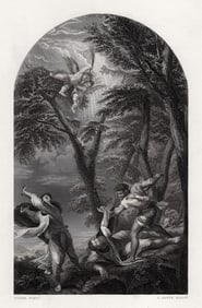 1870 TITIAN Antique Engraving The Martyr Saint Peter FRAMED SIGNED