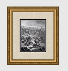 Gustave Dore 1800s Biblical Woodcut "Battle of Gibeon" FRAMED Signed