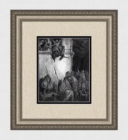 Biblical 1800s Gustave Dore Woodcut The Murder of Jezebel Framed Signed