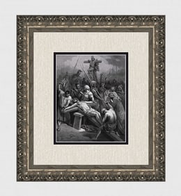 Gustave DORE'S BIBLE SIGNED 1800s Wood Engraving Christ Nailed to the Cross FRAMED