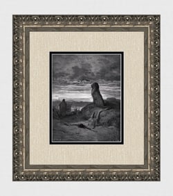 Biblical 1800s GUSTAVE DORE Woodcut The Prophet Slain by The Lion SIGNED FRAMED