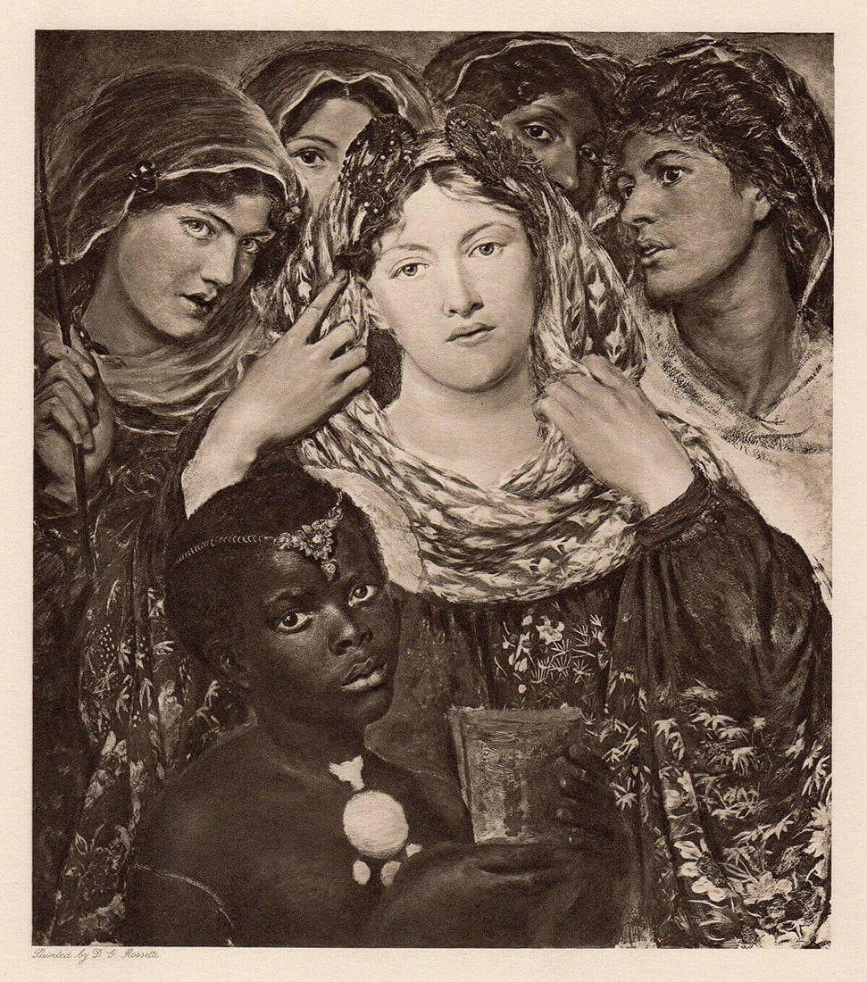 Dante Gabriel ROSSETTI Antique Print "The Beloved Bride" Framed SIGNED: Dante Gabriel Rossetti (English, 1828-1882). The Beloved (The Bride). Antique Heliogravure on wove paper after the original oil paint on canvas by a Master Engraver. Year: 1902. Signed in the plate. C