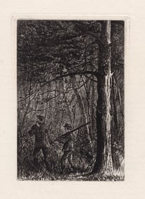 Philip Gilbert Hamerton 1873 etching In the Woods signed