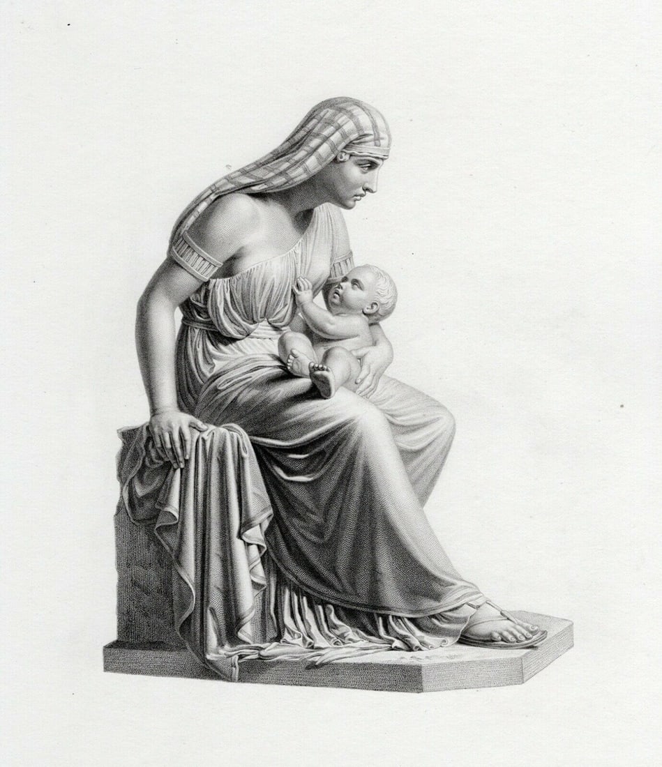 1800s Franklin Simmons Antique Engraving Jochebed Framed COA (1 of 2)