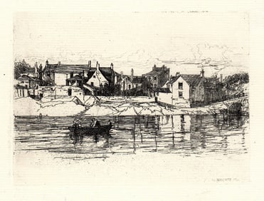 William Roberts 1871 etching Chepstow on the Wye signed