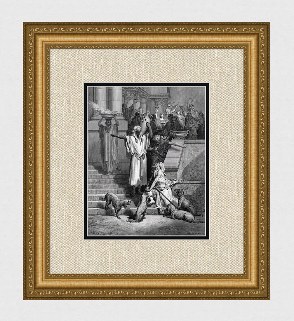 1800s Gustave DORE SIGNED Religious Woodcut A Beggar Named Lazarus FRAMED (1 of 3)