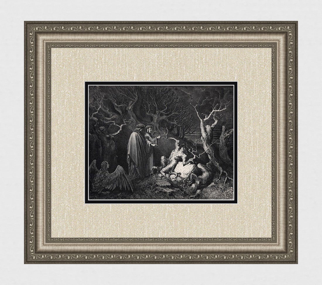 Gustave Dore Forest of Suicides (Dante's Divine Comedy Enferno) c. 1880 Woodcut: Gustave Dore (Paul Gustave Louis Christophe Dore) (French, 1832-1883). Chant 13 Forest of the Suicides (Dante's Divine Comedy Enferno). Antique woodcut wove paper after the original by master wood eng