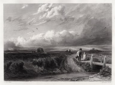 Framed DAVID COX 1800s Engraving The Journey Home SIGNED