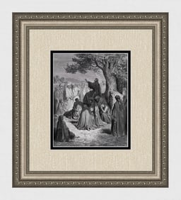 Religious 1800s Gustave DORE Woodcut Jesus Preaching to the People FRAMED Signed