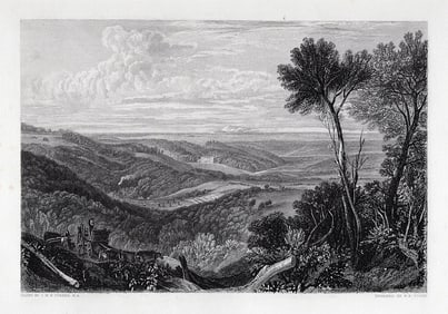 WILLIAM TURNER 1800s Engraving Vale of Ashburnham Framed SIGNED