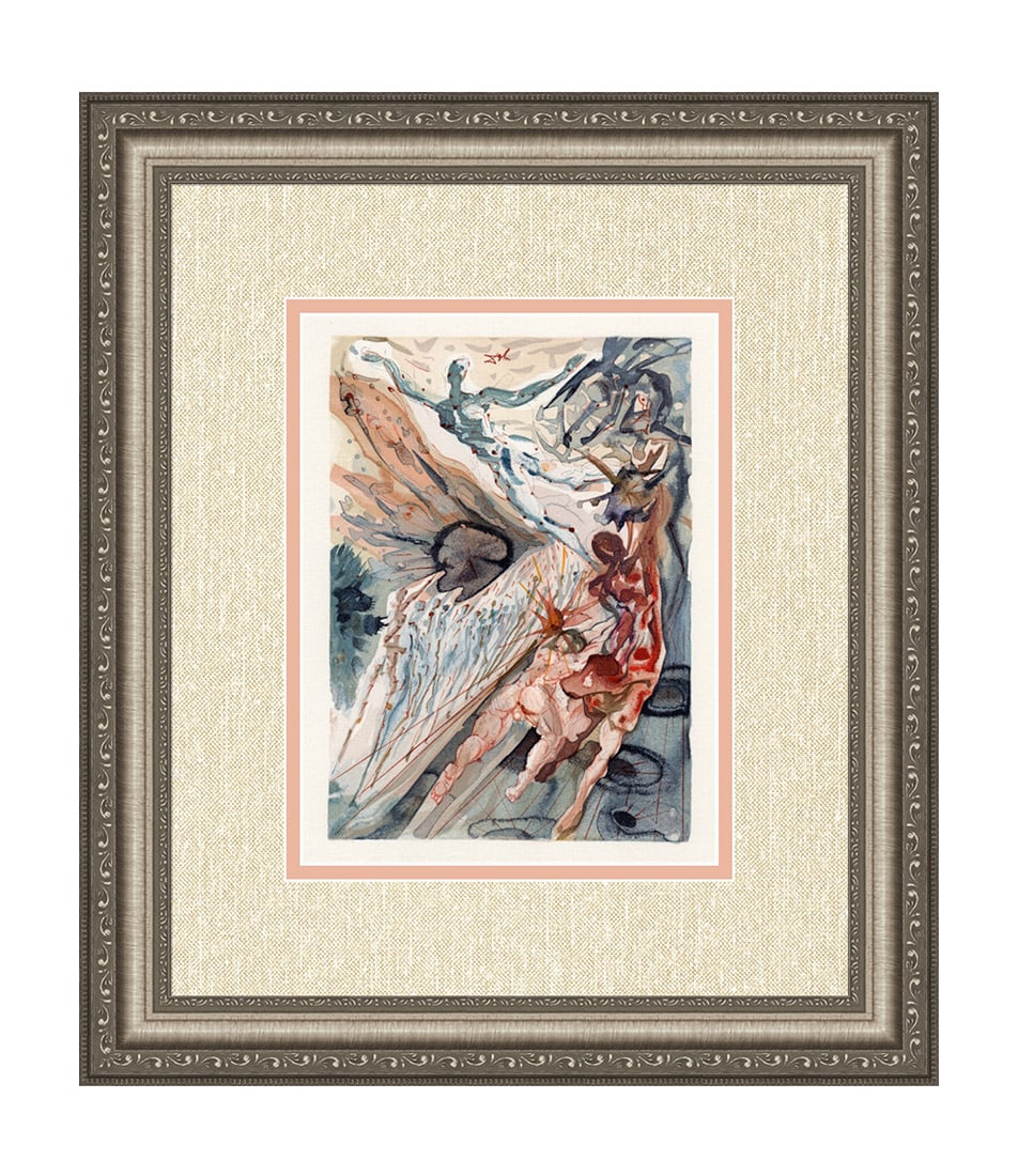 Salvador Dali 1960 Woodcut Lust Signed Framed: Salvador Dali. "Meeting of the Two Groups of Lustful Ones" Purgatory Chant 26. Authentic Original Color Woodcut from The Divine Comedy Printed in 1960 on B.F.K. Rives Paper ( this is not a reproductio