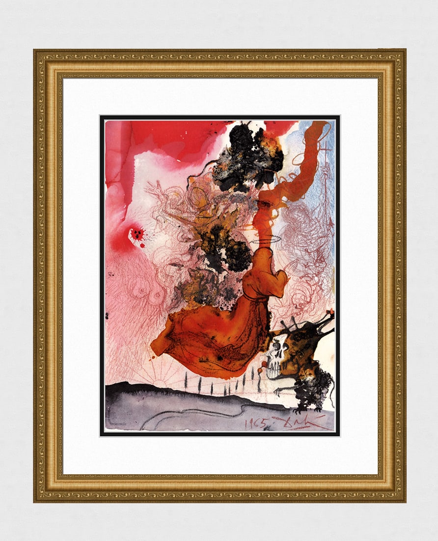 Dali Biblia Sacra 1967 Praise of Elias Original Lithograph Framed: Salvador Dali. "Et surrexit Elias propheta quasi ignis et verbum ipsius quasi facula ardebat (Then stood up Elias the prophet as fire, and his word burnt like a torch)" Mixed technique lithograph in c