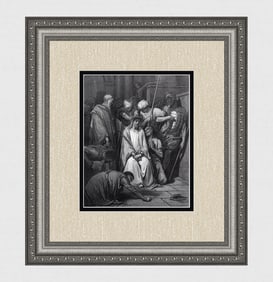 1800s DORE Religious Wood Engraving "The Soldiers Mock Jesus" FRAMED Signed