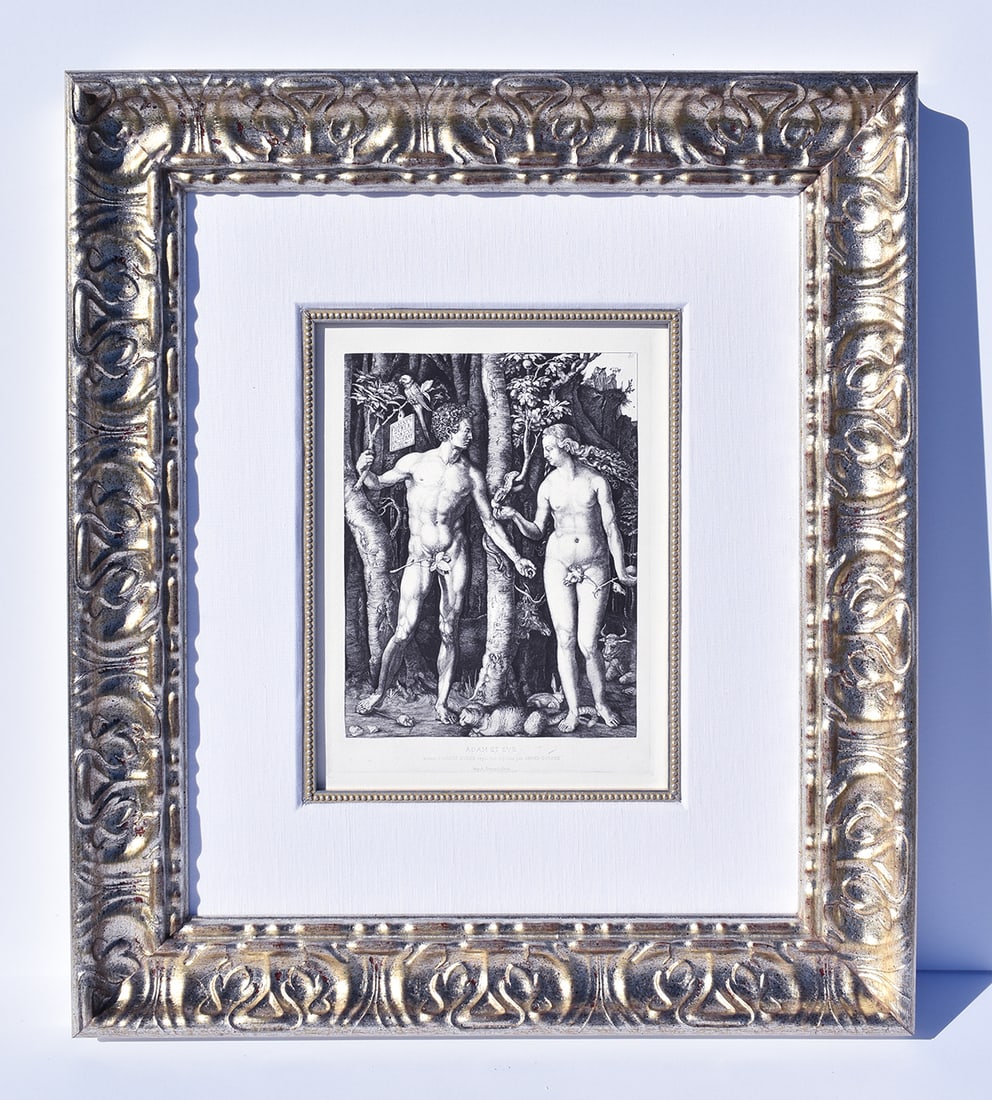 Albrecht Durer Adam and Eve engraving signed: Albrecht Durer (1471 - 1528). "Adam and Eve". Copper plate engraving on laid paper executed by Amand Durand (1831-1905). Signed and dated in the Plate, upper left. Image Size - 7 1/2 x 9 58 inches. Ap
